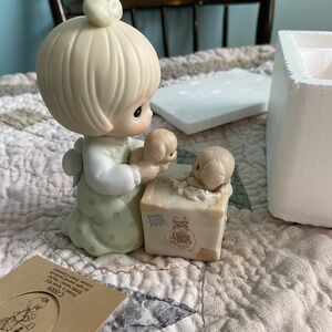 Enesco Cream and Tan Figurine with Green Accents